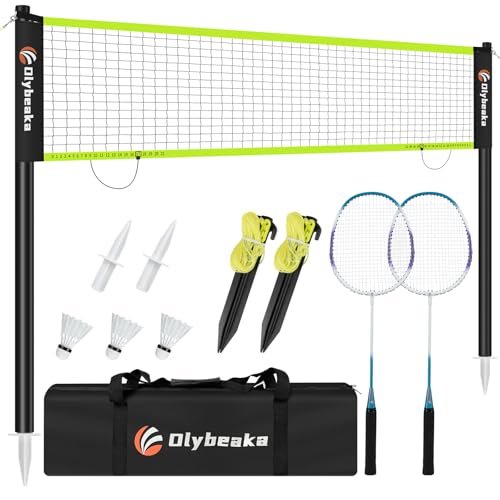 12FT Space-Saving Badminton Net Set - Durable Anti-Sag Net Heavy Duty Poles 2 Lightweight Rackets 3 Shuttlecocks Easy-Carry Bag - Stable for Backyard/Indoor/Beach (Black 12ft)