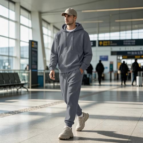 Mens Sweat Set Hooded Sweatshirt Fleece Track Pants Jogger 2 Piece Outfits - image 7