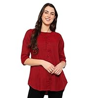 Indietoga Women's Plus Size Maroon Solid Cotton Tunic Tops (2XL)