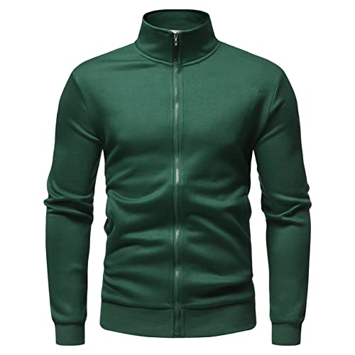 Maiyifu-GJ Men's Casual Full Zip Stand Collar Cardigans Lightweight Fleece Mock Neck Sweatshirt Slim Fit Winter Warm Jacket (Green,XX-Large)