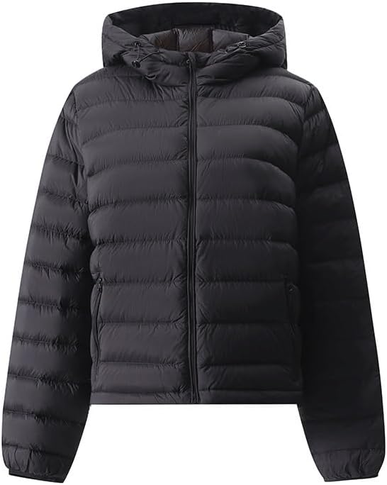 Autumn Winter Rib Down Jacket White Duck Loose Regular Shoulder Short Hoodie Lightweight(D,Small)