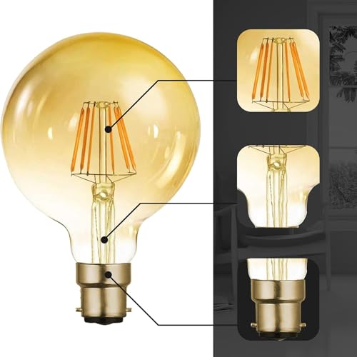 Vintage LED Light Bulb, B22 Bayonet Cap 8W (60W Equivalent) G125 Large Globe LED Filament Bulb,2700K Warm White CRI>90 450 Lumen, Amber Glass, Dimmable Old Fashioned Bulb, 90% Energy Saving,Pack of 1 - Image 5