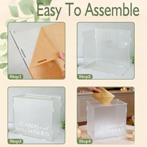 Image of Frosted Acrylic Wedding Card Box, Elegant Matte Gift Card Holder with Slot for Cash Gifts Envelopes, Decorative Table Decor for Wedding Reception Birthday Baby Shower & Graduation Party
