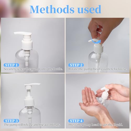 57 Pcs Pump Bottle Set 8 oz/250 ml Refillable Plastic Lotion Dispenser for Shampoo, Conditioner, Hand Soap, Body Wash, Clear Empty Bottles with Pumps, Bulk with 5 Funnels and 5 Labels3