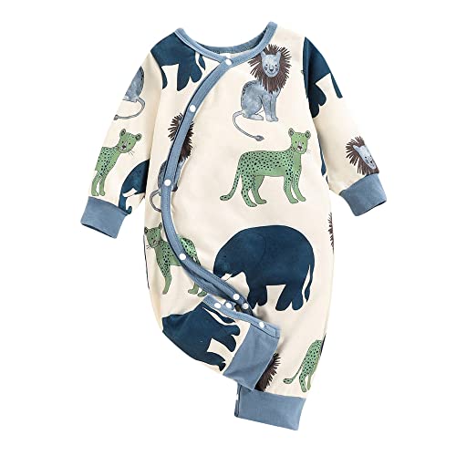 Image of Hopscotch Boys Polyester And Spandex Animal Print Full-Sleeve Bodysuit in Multi Color