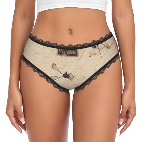 GPFVSJW Old Fashioned Mail Women'S Underwear Soft Lace Briefs Stretch Comfortable Low Rise Breathable Ladies Hipster Panties Black