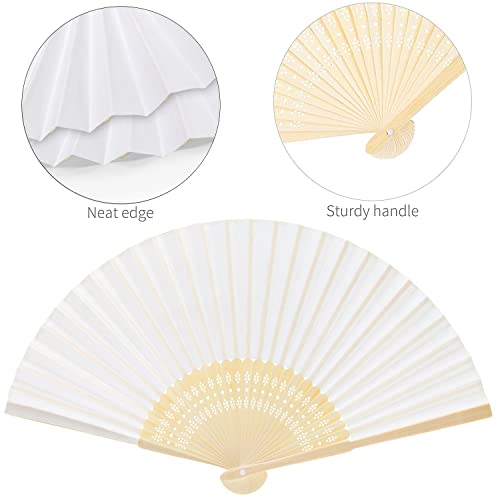 FEPITO 55 Pieces White Handheld Paper Fan Paper Folding Fans with Bamboos for Wedding Gift Party, Home, 21 cm x 36 cm - Image 3