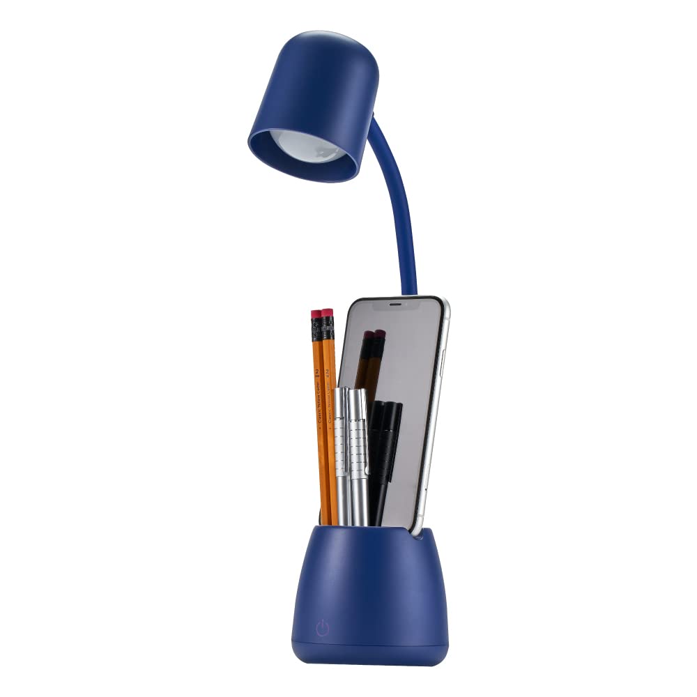 Office LED2105-NVY - Lámpara regulable con taza de almacenamiento, tres niveles de brillo, atenuador sensible al tacto, eficiencia energética, azul