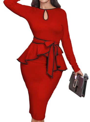 Image of MOJICK Vintage Dress for Women Ruffle Bodycon Keyhole