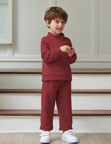 Image of Arshiner Toddler Boys Letter Embroidery Half Zip Sweatshirt & Pants Set Fuzzy Fleece Fall Winter Outfits 2~6 Years