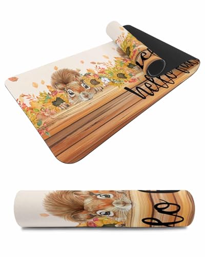 Debedcor Heat Proof Table Pads Waterproof Decorative, Hello Fall Non-Slip Table Countertop Protector, Thanksgiving Squirrel Sunflower Wooden Insulation Mat for Dining Room, 48 x 12 Inches