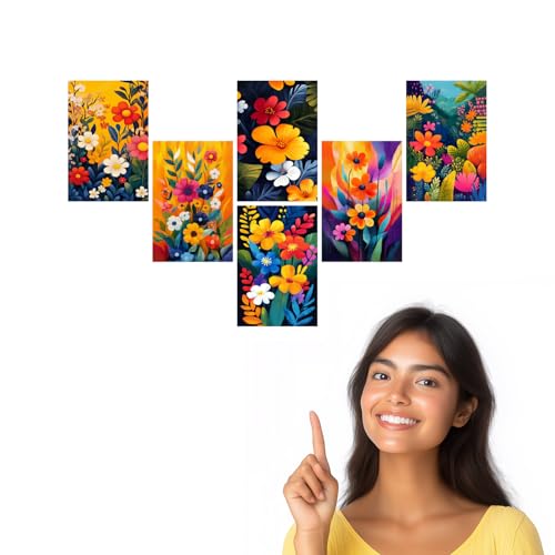 Image of SiddArtify Floral Wall Art Prints Set - Colorful Botanical Poster Decor for Living Room Bedroom - Set of 2-4x6 Inch - Board (Pack of 6) - Sticker (Pack of 6)
