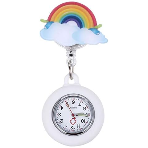 VILLCASE Clip Nurse Watch Clip- on Fob Watches Nurse Pocket Watch Rainbow Badge Watch Glow In Dark Quartz Watch for Paramedic Nurses Doctors Cover