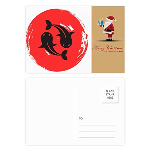 Cartes postales motif Père Noël Goldfish avec pinceau abstrait pour voeux