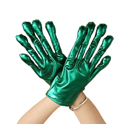 Maiteenly 1 Pair Shiny Metallic Gloves Halloween Alien Gloves Space Cosplay Costume Accessory Halloween Party Adult (Green)