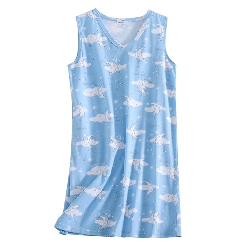 Image of PNAEONG 3 Pack Womens Cotton Nightgown V Neck Nightshirts Sleeveless Sleepwear Casual Print Sleepdress