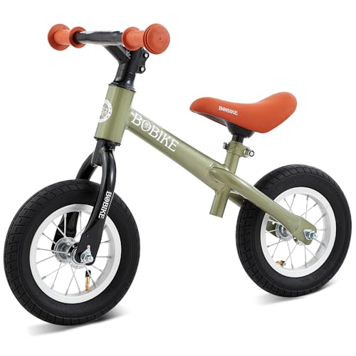 Bobike Toddler Balance Bike with Inflatable Rubber Tires, Kids Push Balance Bike Toys for 18 Month to 4 Year Old Boys Grils Adjustable Seat and Handlebar No-Pedal Training Bike Best Gifts(Green)