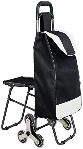 Folding shopping trolleys, Shopping Cart Stair Climbing Rolling Trolly with Seat & Removable Black Storage Bag