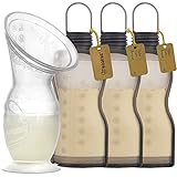 haakaa Manual Breast Pump & Silicone Breastmilk Storage Bags Set (Gen.2 Manual Pump 4oz/100ml; Reusable Milk Storage bag-260ml 3pcs) - Collect and Store Breast Milk for Breastfeeding Moms