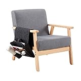 SETSAIL Eleganter Retro-Stuhl | Einzelsofa Massivholz mit Sofa-Aufbewahrungstaschen | Sessel Stuhl Gepolsterter Sessel aus Cocktailwannenstuhl Grau, 56.5 x 62.5 x 68 cm, Setsail 00001