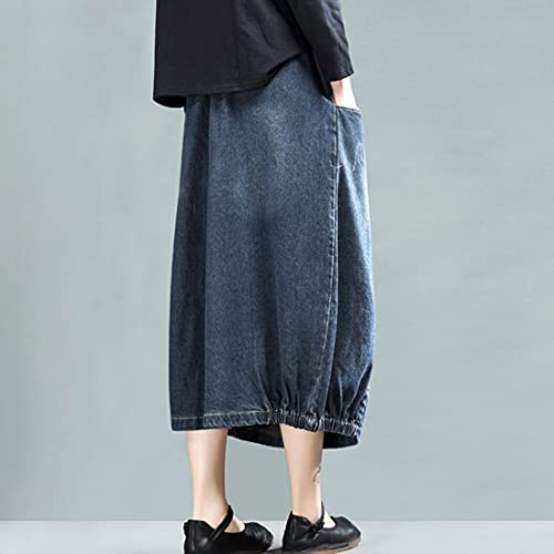 ebossy Women's High Waisted Distressed Ripped Embroidered Pattern Long Denim Maxi Skirt with Pockets3