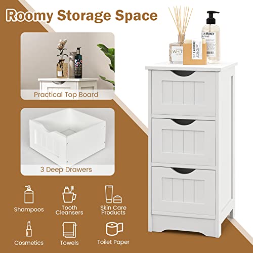 Giantex Bathroom Floor Cabinet - Small Bathroom Storage Cabinet With 3 Removable Drawers & Anti-Toppling Device, Freestanding Side Storage Organizer For Bathroom Living Room Bedroom (White) #TOP4
