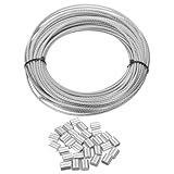 QUARKZMAN 304 Edelstahl Seil Draht Kit 100FT (30M) Lang 1/8" (3mm) Durchmesser 7x7 Strang Kern Mit 30 Stück Ösenschlaufen Für Geländersystem Outdoor Aufhängung Kit Gartenzaun
