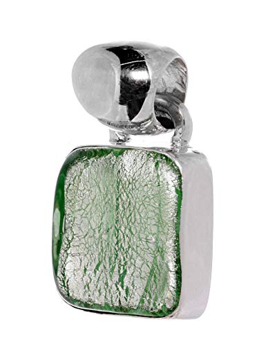 Pendant in 925 silver with Murano glass - Vetro Sommerso - Pendente Quadrato (Light Jade Green)