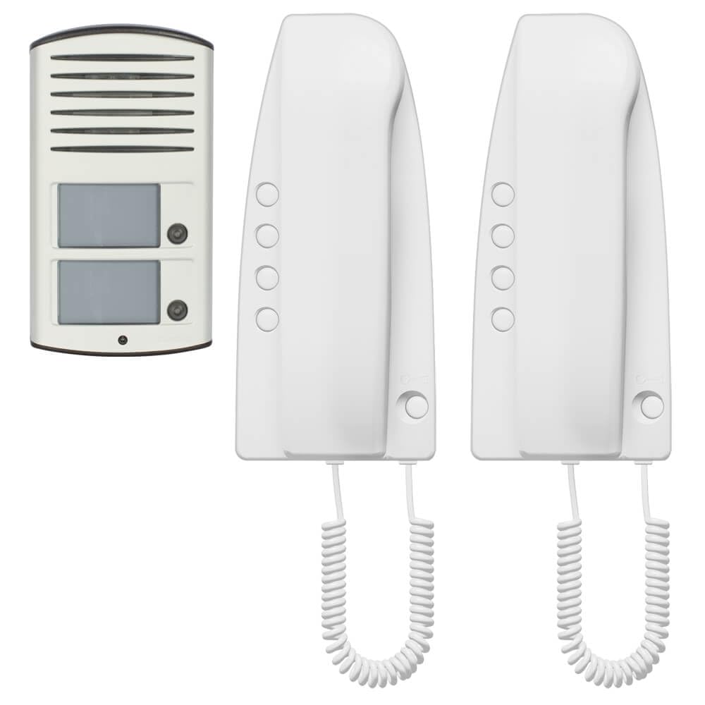 Analoges 2-Familienhaus Audio Sprechanlagen-Set mit Türstation LINEA 2000, Netzgerät und Hausstation SWING