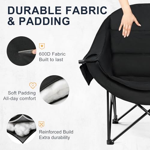 Image of Oversized Camping Chairs 2 Pack, 500 LBS Heavy Duty Folding Chairs, Black