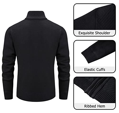 Vcansion Men's Casual Full Zip Long Sleeve Stand Collar Warm Knitted Cardigan Sweaters Black US S3