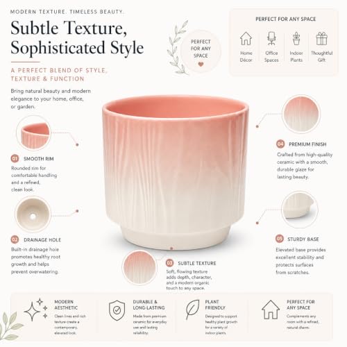 Image of Xtore Graceful Ribbed Ceramic Planter for Home & Office Decor | Modern Indoor Flower Pot with Soft Pink Finish for Living Room, Bedroom, Desk, Shelf, Balcony & Window Styling (Soft Pink)