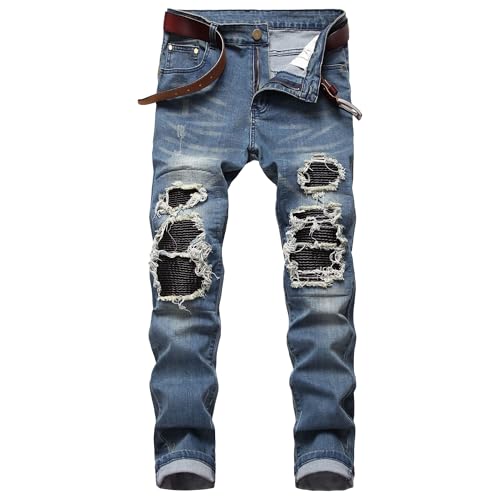Mens Ripped Jeans with Straight Leg Stylish and Casual Essentials Pants for Trendy,Comfortable Look