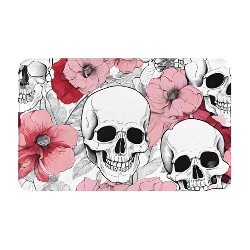 Color Skulls Print Living Room Bathroom Kitchen Anti Slip and Absorbent Carpet, Indoor Entrance Door Muddy Floor Mat, Ultra Soft Washable Carpet 21x31.5 Inches