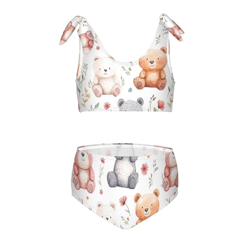 Cartoon Cute Bear White Girls Bathing Suit Set Cute Elastic 2 Piece Swimwear Baby Girls Swimming Suits 3T