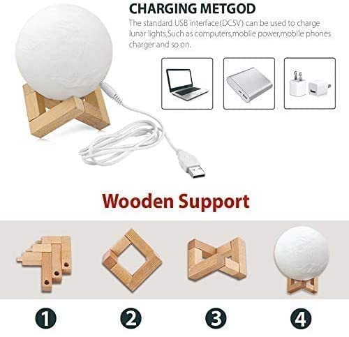 Image of K D 3D Moon Lamp 15CM - 7 Color Rechargeable LED Night Light for Bedroom, Home Decor & Gifts