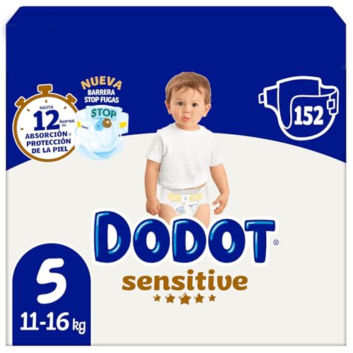 Dodot Pannolini per bambini sensitivi, taglia 5, 152 pannolini, 11 kg - 16 kg, ottima protezione della pelle di Dodot