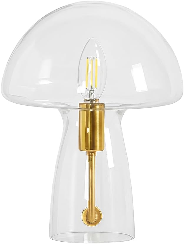 Urban Lifestyle Clear Mushroom Lamp,12" Glass Novelty Table Light, Plug-in Retro Decor for Bedroom, Living Room, Dorm