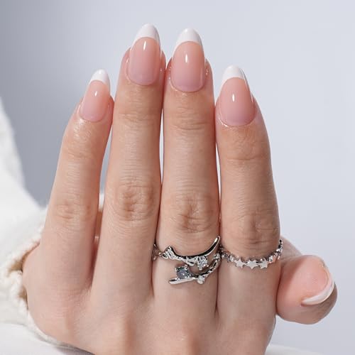 White French Tip Press On Nails - White Short Almond Fake Nails, ...