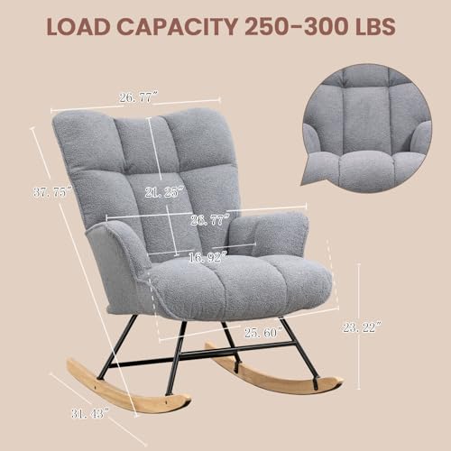 SAETSFEG Rocking Chair Nursery Teddy, Upholstered Baby Fluffy Glider Rocker for Adults Small Spaces Indoor, Comfy Sherpa Compact Nursing Chairs for Living Room, Bedroom, Classroom, Darkgrey