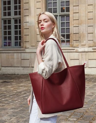 Image of KALIDI Large Tote Bag Vegan Leather Casual Zipper Work Bag Weekender Hobo for Women 16L Oversize Shoulder Travel Purse