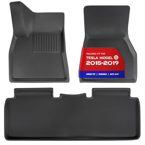 TAPTES for Tesla Model S Floor Mats 2019 2018 2017 2016 2015 Premium All Weather Anti-Slip Waterproof Floor Liners Car Interior Accessories - Compatible for Model S 2015-2019 (3 Pieces/Set)