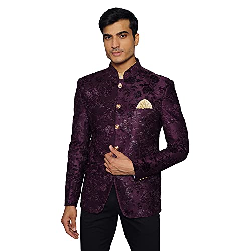 WINTAGE Men's Embroidered Velvet Party/Festive Indian Jodhpuri Grandad Bandhgala Blazer : Blue