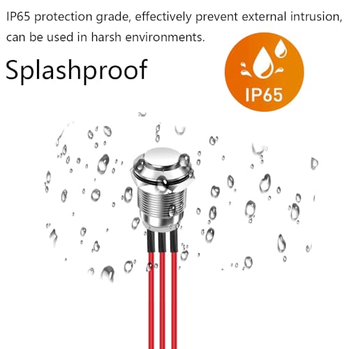 Gebildet 2 Stück Vorverdrahteter 12-mm-wasserdichter Momentan-Drucktaster aus Metall, 3-polig, NO/NC, Drucktaster EIN/Aus, 1A 12V/24V/125V/250V AC (Hoher Kopf)