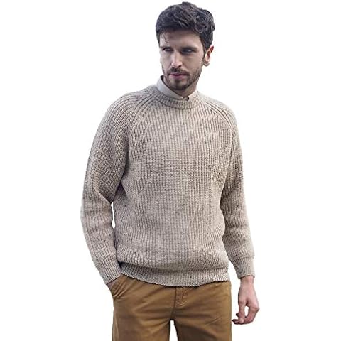 Aran Crafts Men's Fisherman Irish Rib Crew Neck Wool Sweater (C761-LARGE-SKI) Cover