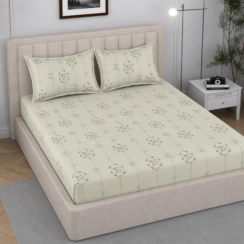 Image of 350 TC Premium Heavy Cotton Feel Elastic Fitted Bedsheet Queen Size with 2 Pillow Covers || Double Bed with All Around Elastic (Hanging Roses, Fitted - Double72x72)