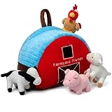 PixieCrush Plush Barn with Farm Animals - Set of 5 - Soft Textiles - Includes 4 Stuffed Farm Animals - Sheep Pig Cow Chicken - Farmyard Carry Bag - Portable and Easy to Carry - Multicolor
