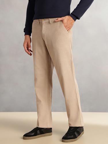 Image of Thomas Scott Men's Regular Fit Mid-Rise Corduroy Trouser | Textured Fabric | 4-Pocket Casual Pants for Men