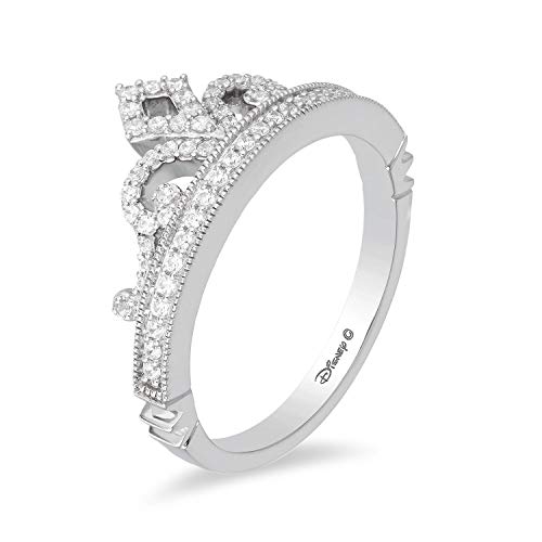 Jewelili Enchanted Disney Fine Jewelry Sterling Silver 1/4 Cttw Diamond Disney Princess Tiara Ring.3
