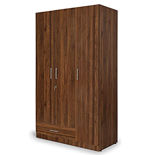 Image of Wakefit Wardrobe | 1 Year Warranty | Engineered Wood Almirah, Cupboard for Clothes Storage | 3 Door, 1 Drawer, 1 Hanging Space | Cashmere - Columbian Walnut